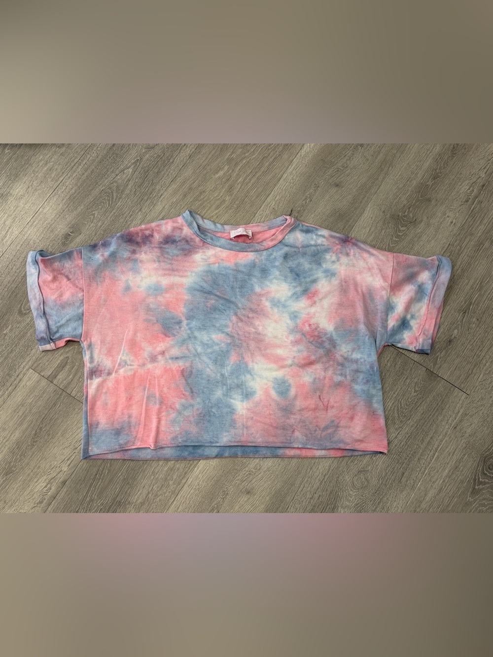 Women’s Crop Top Short Sleeve Shirt Cropped Pink Blue Tie Dye Large